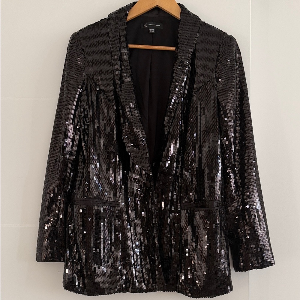 INC International Concepts Black Sequin Blazer Jacket